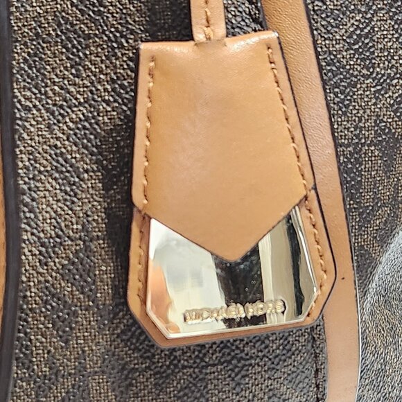 Michael Kors Whitney Large Tote Bag Brown Signature Print Tan Leather Accents - Picture 3 of 16